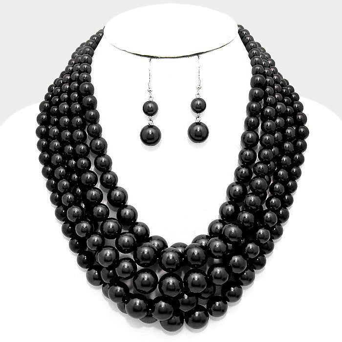 3 Layer Big Black Beads Necklace with Metal Accents and Adjustable Thr – A  Local Tribe
